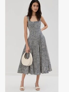 Staud Wells Dress - Navy & Ivory Print